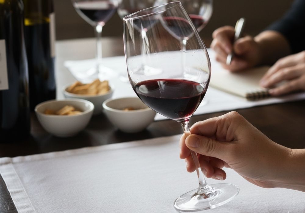 Wein schwenken während Weinbewertung